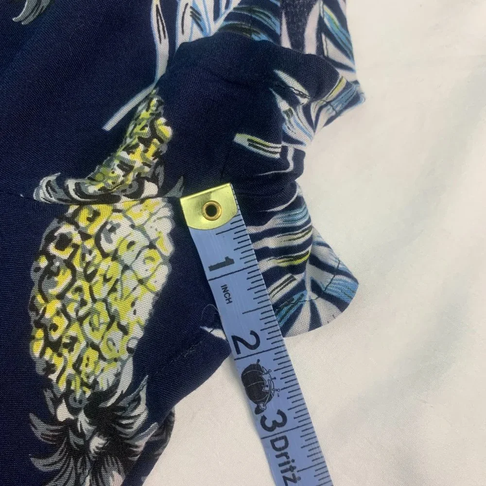 Navy blue island Tropical‎ Pineapple Palm Strapless Romper Cover-up with Pockets